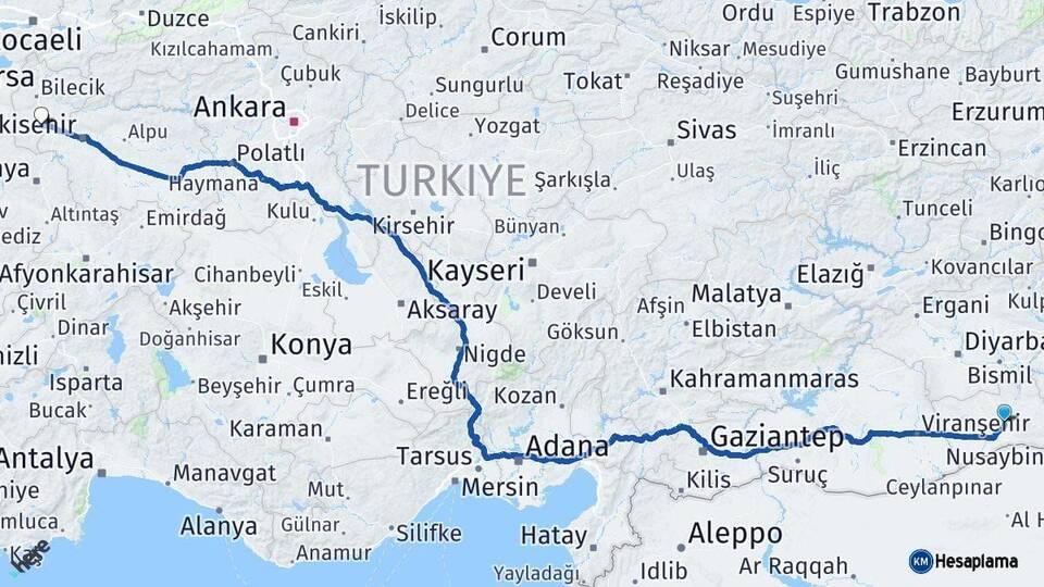 Mardin Bozüyük Bilecik Arası Kaç Km - Yol Haritası