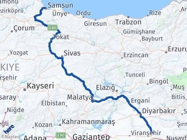 Mardin Canik Samsun Arası Kaç Km - Yol Haritası