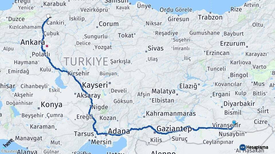 Mardin Çerkeş Çankırı Arası Kaç Km - Yol Haritası