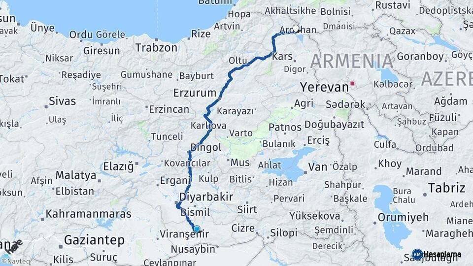 Mardin Çıldır Ardahan Arası Kaç Km - Yol Haritası