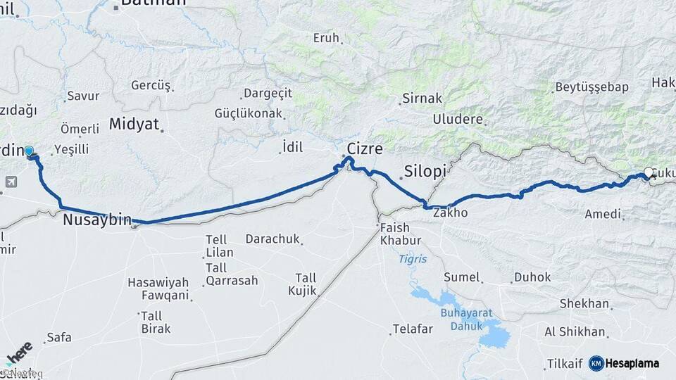 Mardin Çukurca Hakkari Arası Kaç Km - Yol Haritası