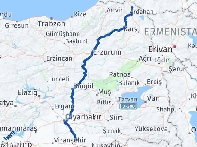 Mardin Damal Ardahan Arası Kaç Km - Yol Haritası