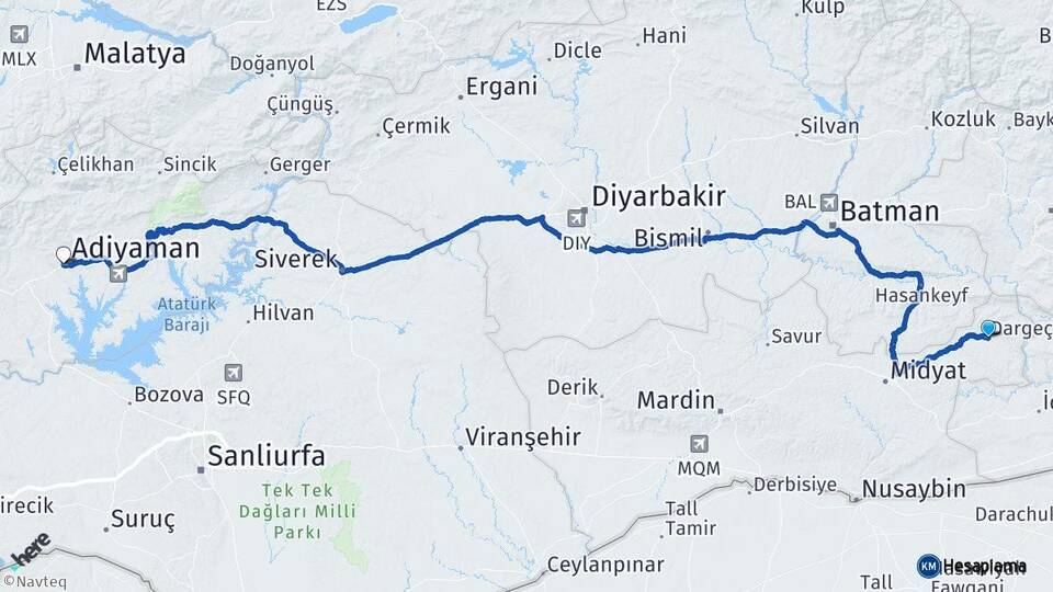 Mardin Dargeçit Adıyaman Arası Kaç Km - Yol Haritası