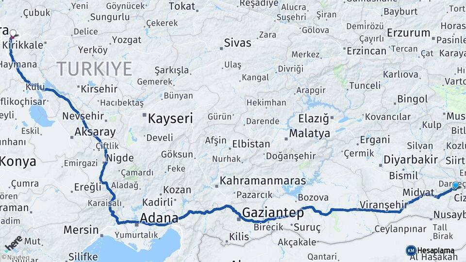 Mardin Dargeçit Ankara Arası Kaç Km - Yol Haritası