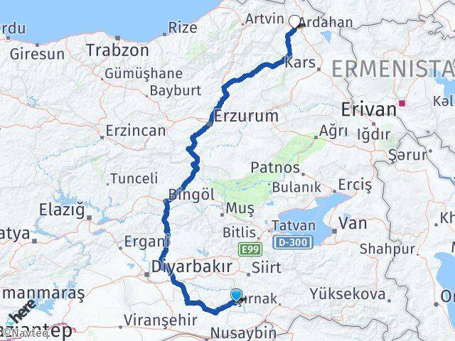 Mardin Dargeçit Ardahan Arası Kaç Km - Yol Haritası