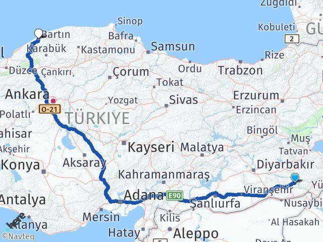 Mardin Dargeçit Bartın Arası Kaç Km - Yol Haritası