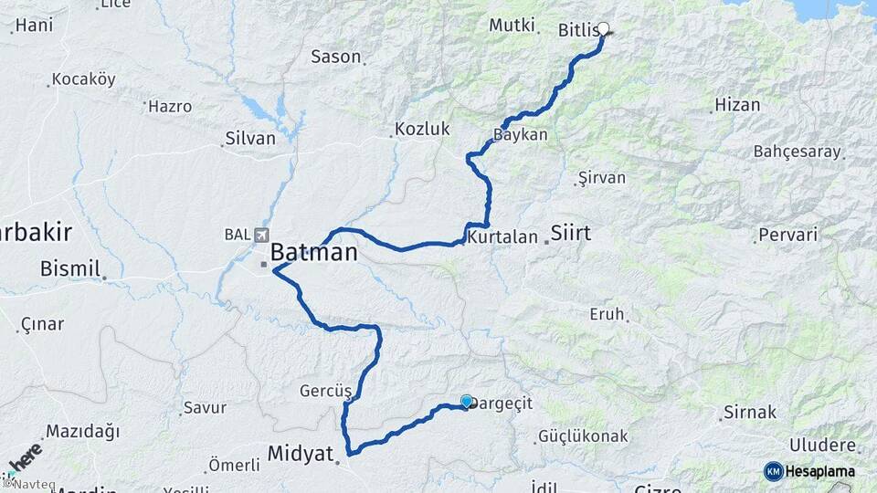Mardin Dargeçit Bitlis Arası Kaç Km - Yol Haritası