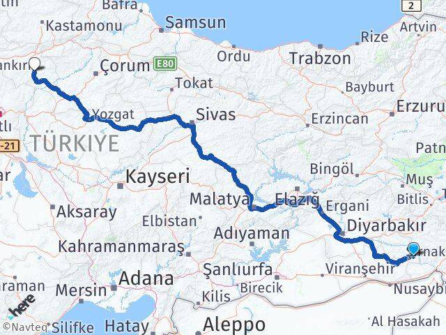 Mardin Dargeçit Çankırı Arası Kaç Km - Yol Haritası