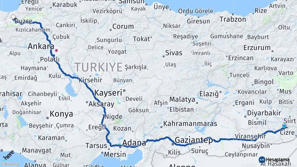 Mardin Dargeçit Düzce Arası Kaç Km - Yol Haritası