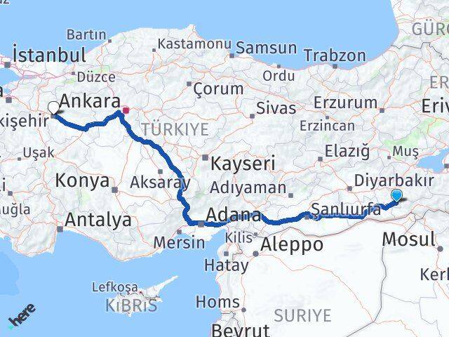 Mardin Dargeçit Eskişehir Arası Kaç Km - Yol Haritası