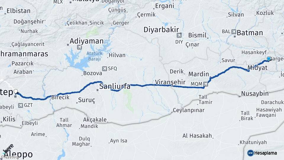 Mardin Dargeçit Gaziantep Arası Kaç Km - Yol Haritası