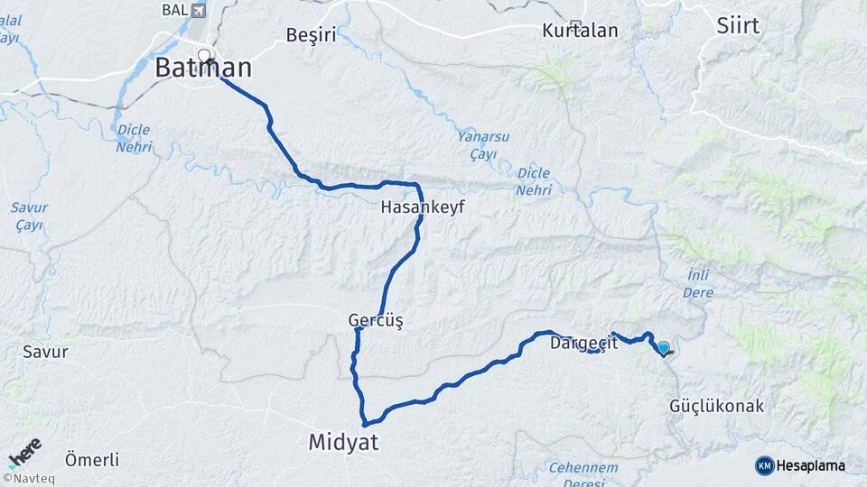 Mardin Dargeçit Ilısu Batman Arası Kaç Km - Yol Haritası