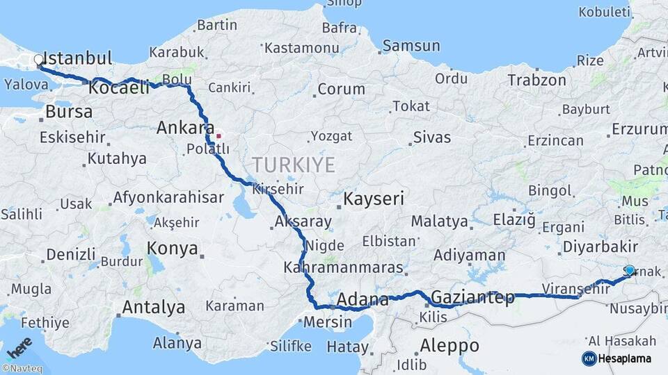 Mardin Dargeçit İstanbul Arası Kaç Km - Yol Haritası