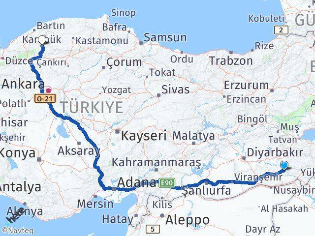 Mardin Dargeçit Karabük Arası Kaç Km - Yol Haritası