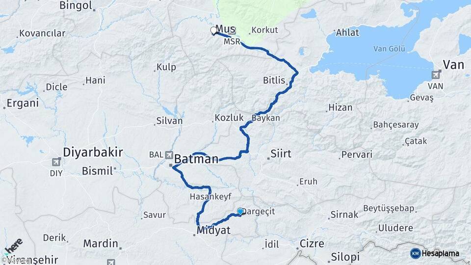 Mardin Dargeçit Muş Arası Kaç Km - Yol Haritası