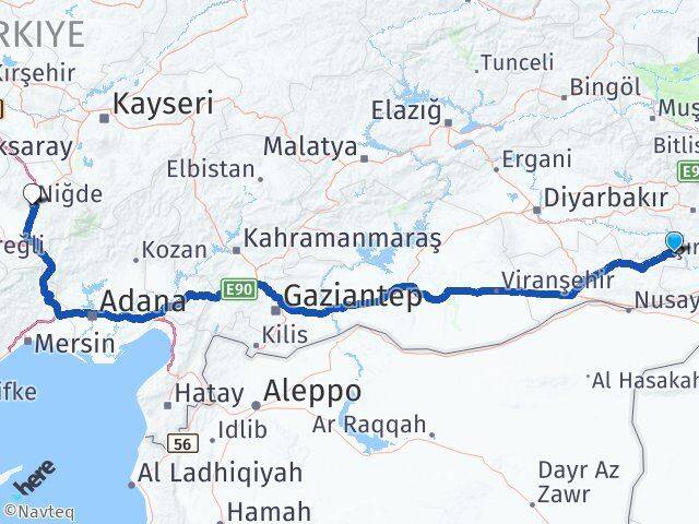 Mardin Dargeçit Niğde Arası Kaç Km - Yol Haritası