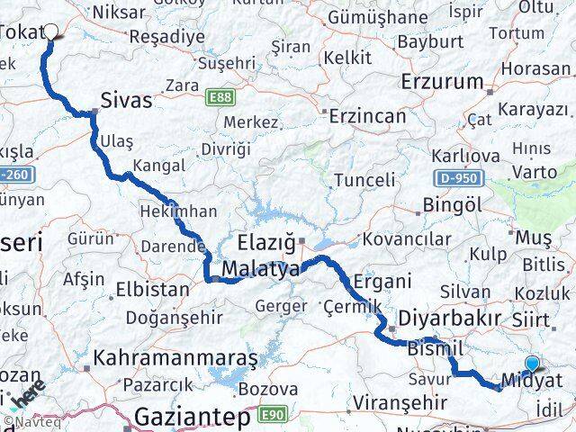 Mardin Dargeçit Tokat Arası Kaç Km - Yol Haritası