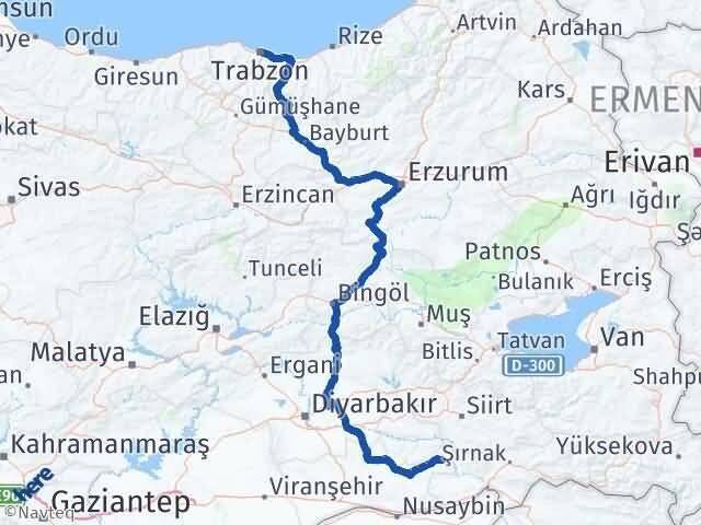 Mardin Dargeçit Trabzon Arası Kaç Km - Yol Haritası