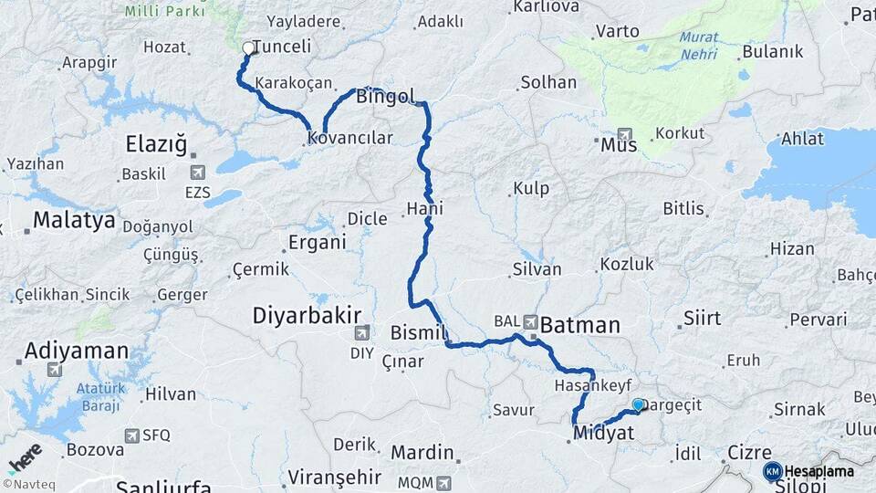 Mardin Dargeçit Tunceli Arası Kaç Km - Yol Haritası