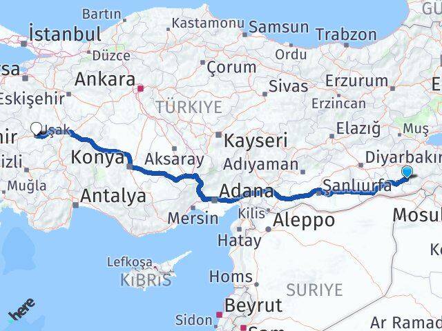 Mardin Dargeçit Uşak Arası Kaç Km - Yol Haritası