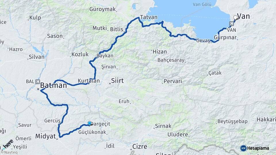 Mardin Dargeçit Van Arası Kaç Km - Yol Haritası