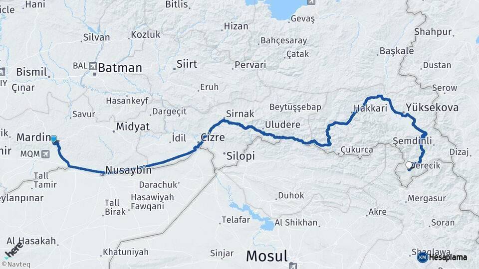 Mardin Derecik Hakkari Arası Kaç Km - Yol Haritası