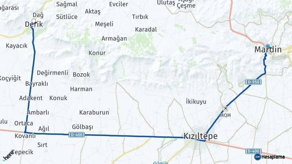 Mardin Derik Arası Kaç Km - Yol Haritası