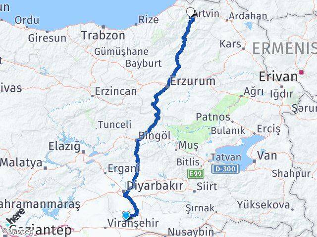 Mardin Derik Artvin Arası Kaç Km - Yol Haritası