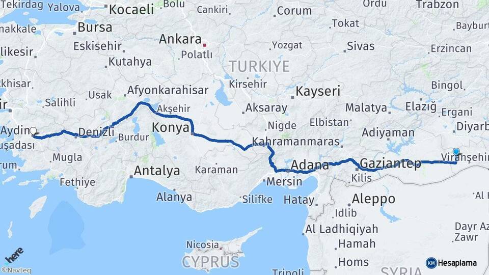 Mardin Derik Aydın Arası Kaç Km - Yol Haritası