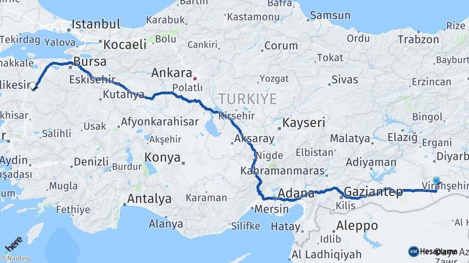 Mardin Derik Balıkesir Arası Kaç Km - Yol Haritası