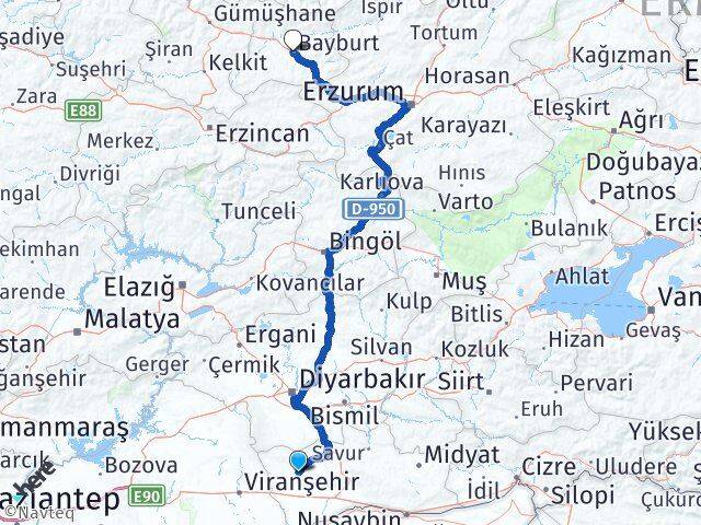 Mardin Derik Bayburt Arası Kaç Km - Yol Haritası