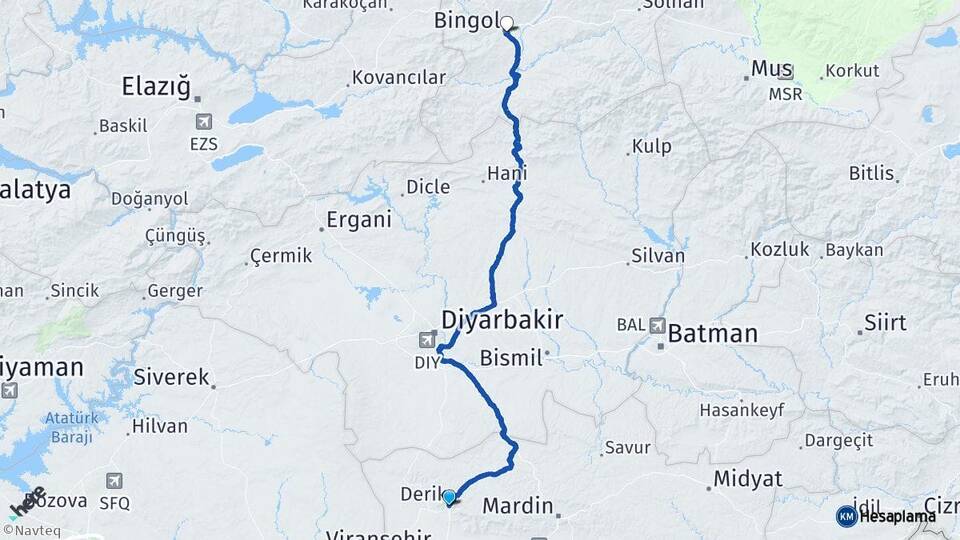 Mardin Derik Bingöl Arası Kaç Km - Yol Haritası
