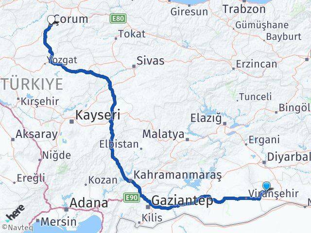 Mardin Derik Çorum Arası Kaç Km - Yol Haritası