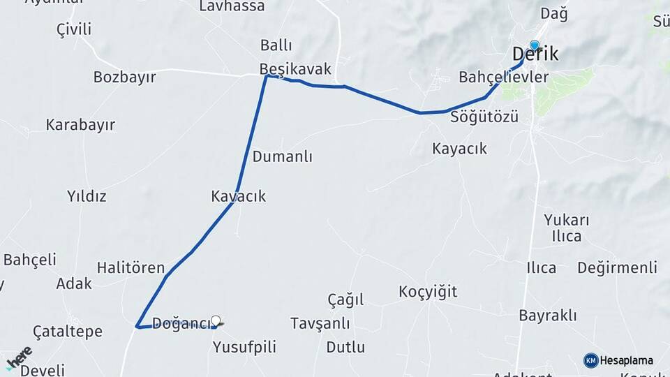 Mardin Derik Karataş Derik Arası Kaç Km - Yol Haritası
