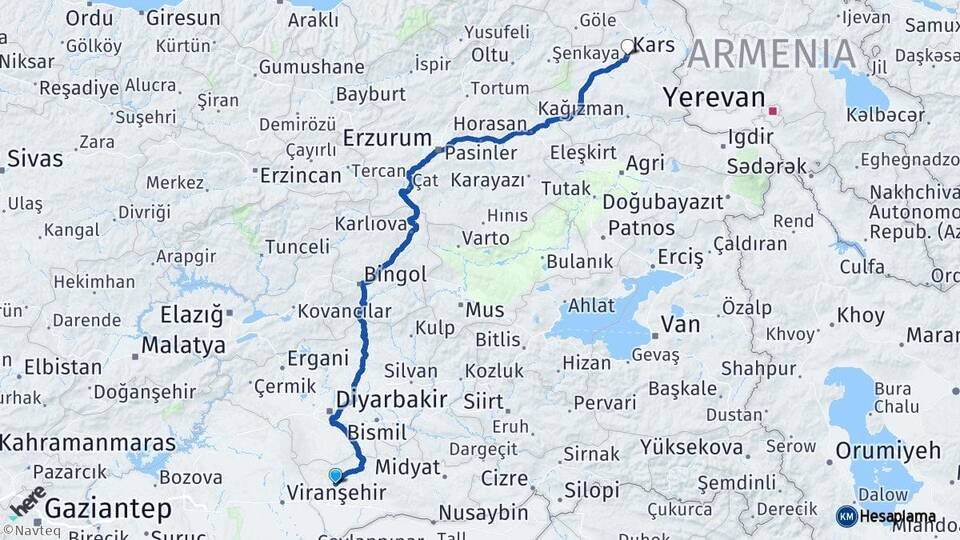 Mardin Derik Kars Arası Kaç Km - Yol Haritası