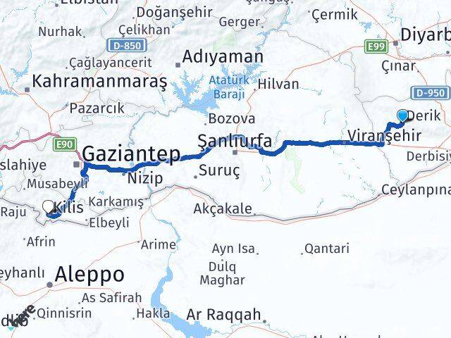 Mardin Derik Kilis Arası Kaç Km - Yol Haritası