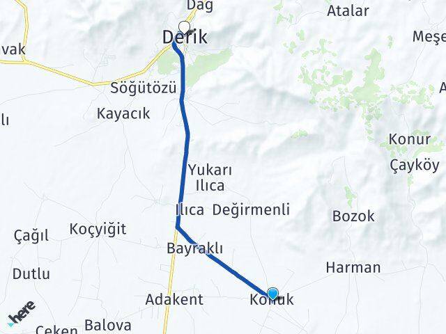 Konuk Derik Arası Kaç Km - Yol Tarifi