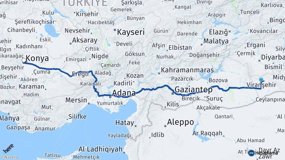 Mardin Derik Konya Arası Kaç Km - Yol Haritası