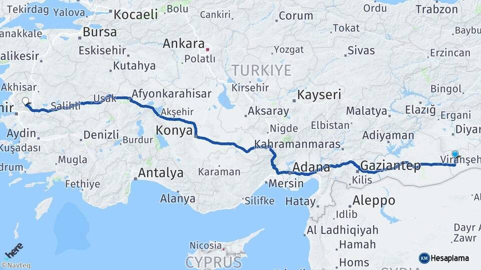 Mardin Derik Manisa Arası Kaç Km - Yol Haritası