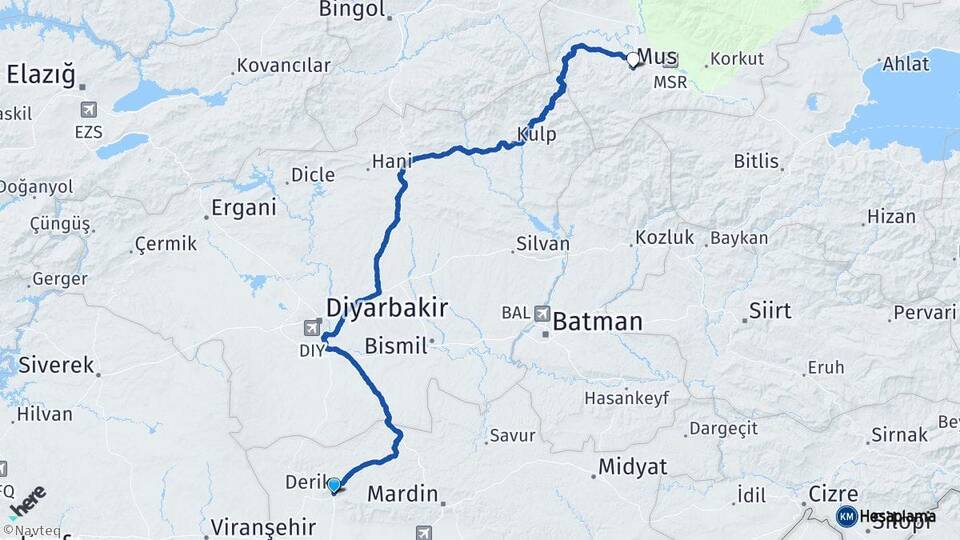 Mardin Derik Muş Arası Kaç Km - Yol Haritası
