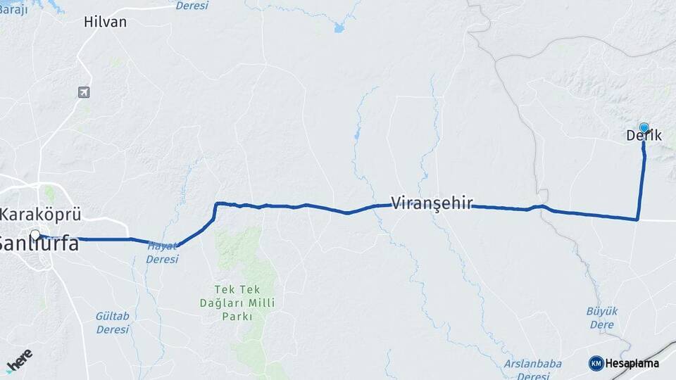 Mardin Derik Şanlıurfa Arası Kaç Km - Yol Haritası