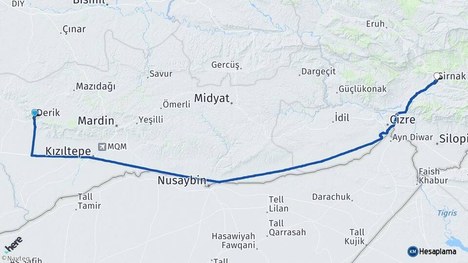 Mardin Derik Şırnak Arası Kaç Km - Yol Haritası