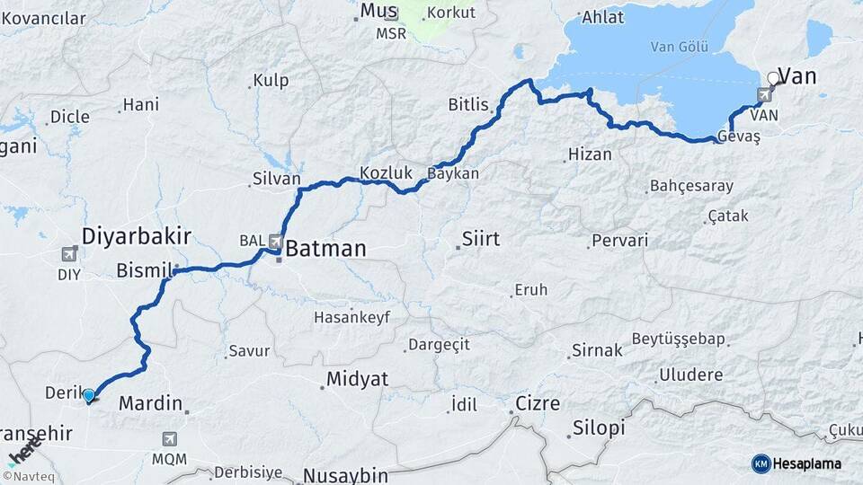 Mardin Derik Van Arası Kaç Km - Yol Haritası