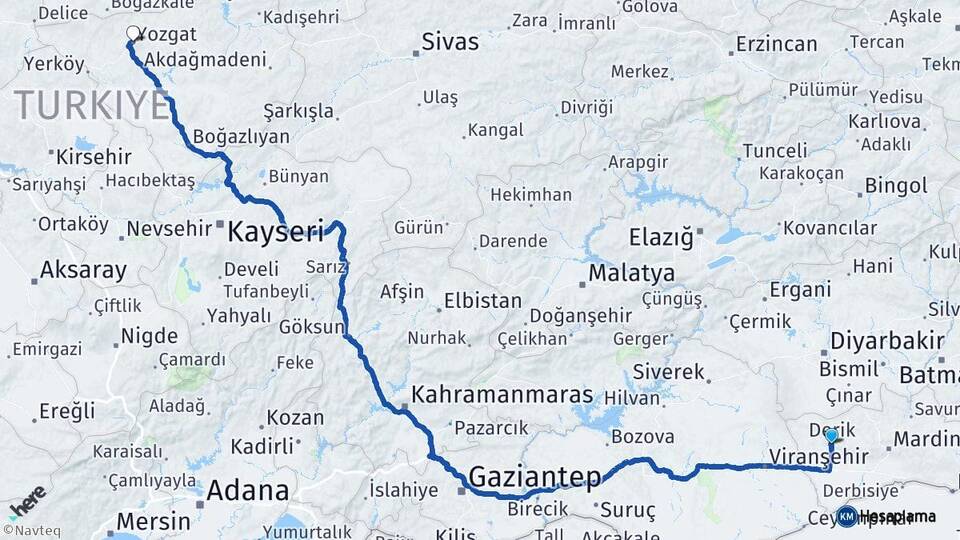 Mardin Derik Yozgat Arası Kaç Km - Yol Haritası