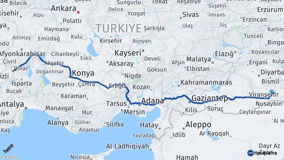 Mardin Dinar Afyonkarahisar Arası Kaç Km - Yol Haritası