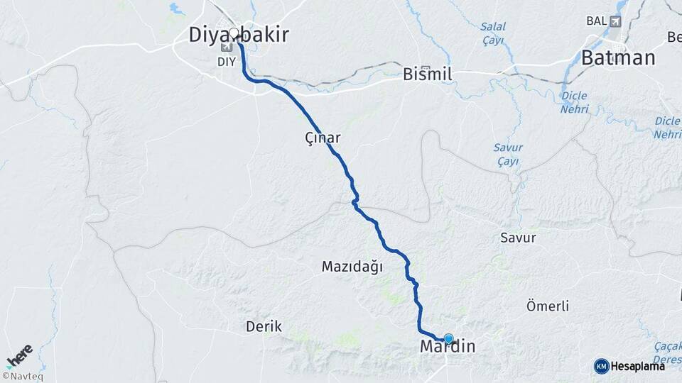 Mardin Diyarbakır Havalimanı Arası Kaç Km - Yol Haritası