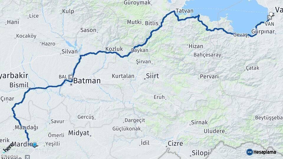 Mardin Edremit Van Arası Kaç Km - Yol Haritası