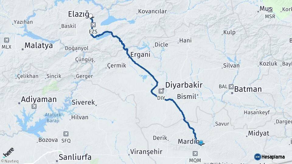 Mardin Elazığ Arası Kaç Km - Yol Haritası