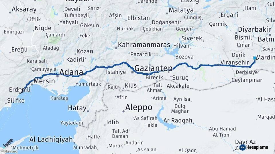 Mardin Erdemli Mersin Arası Kaç Km - Yol Haritası