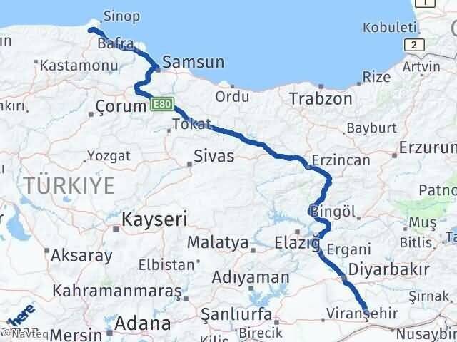 Mardin Erfelek Sinop Arası Kaç Km - Yol Haritası
